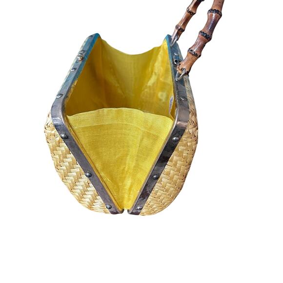 Vintage Rich’s Wicker Handbag Bamboo Top Handle Italian Woven Rattan Purse - Picture 9 of 15